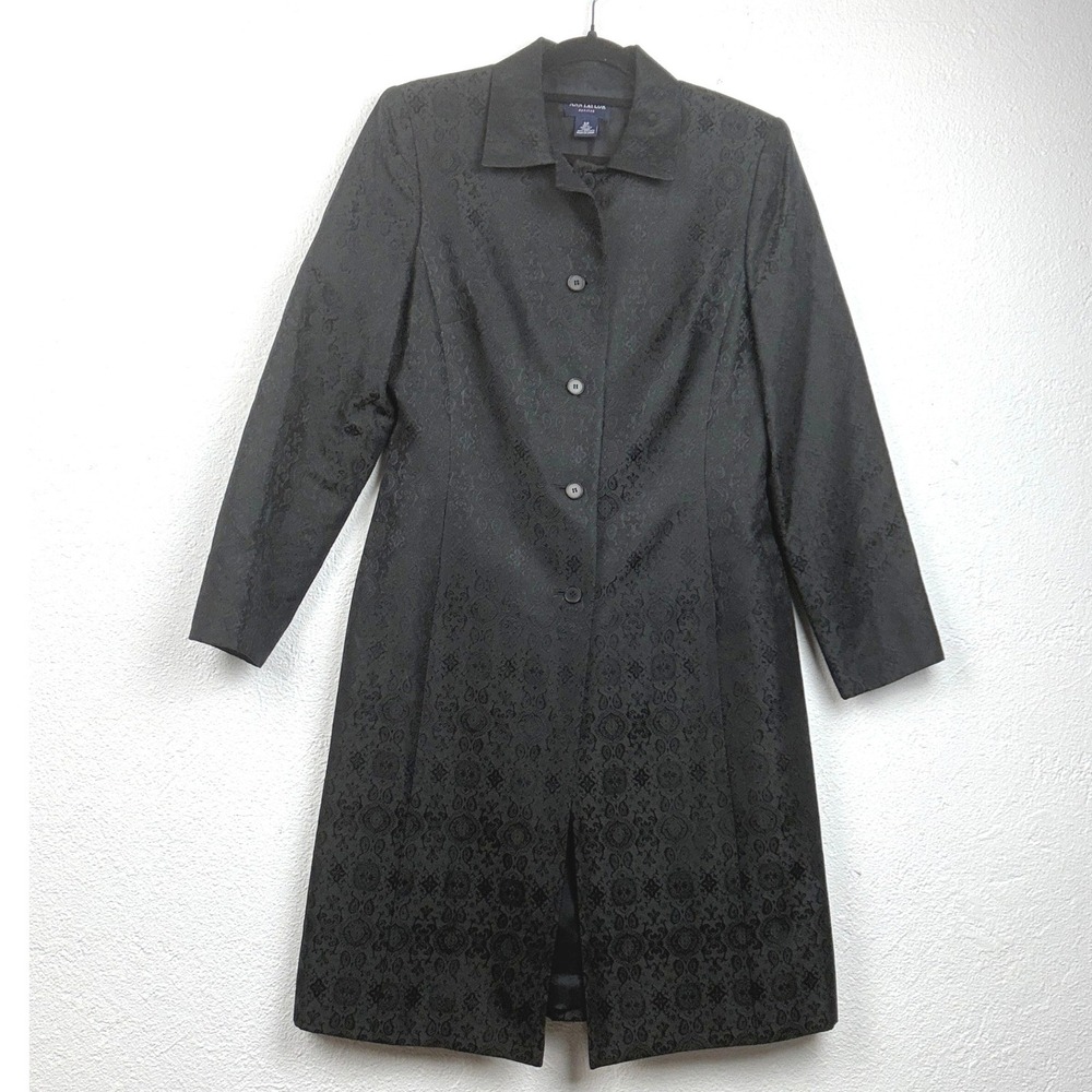 Ann Taylor Black Silk Paisley Jacquard Trench Coat - 6P - Button Front Elegant